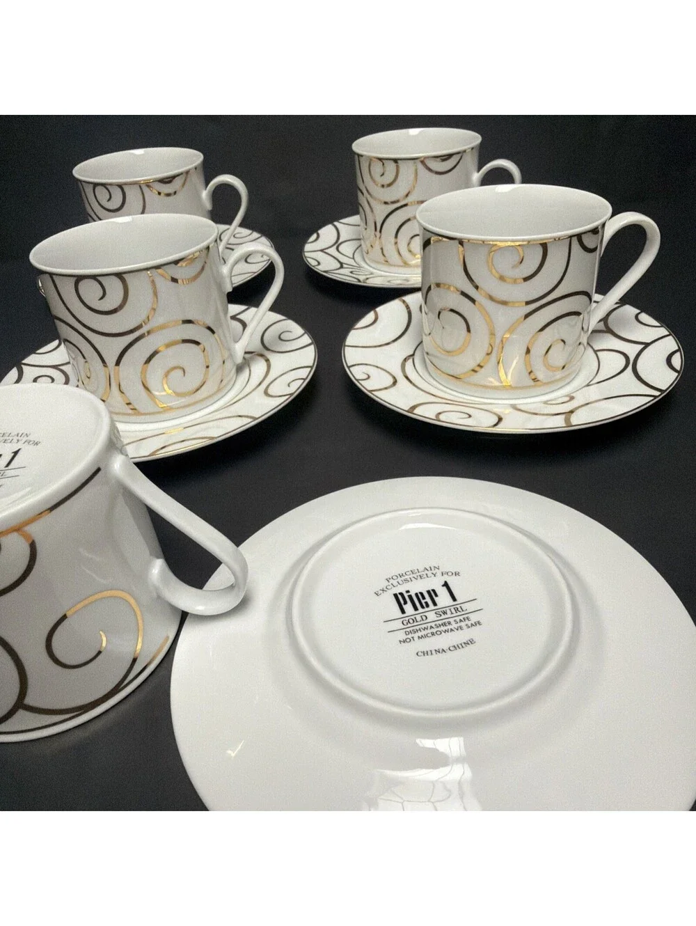 Pier One Gold Swirl Cup Saucer Set Retired Vintage Priced Each Set Holiday